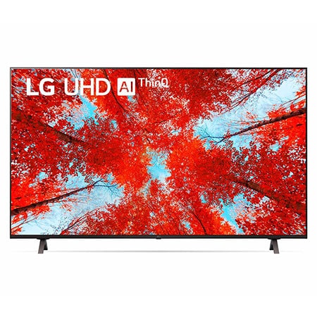 Vista frontal del televisor LG Full HD con una imagen de relleno y el logotipo del producto