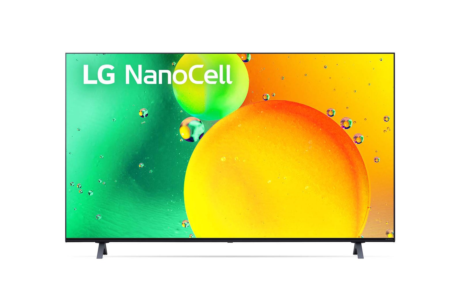 Vista frontal del televisor LG NanoCell con una imagen de relleno y el logotipo del producto