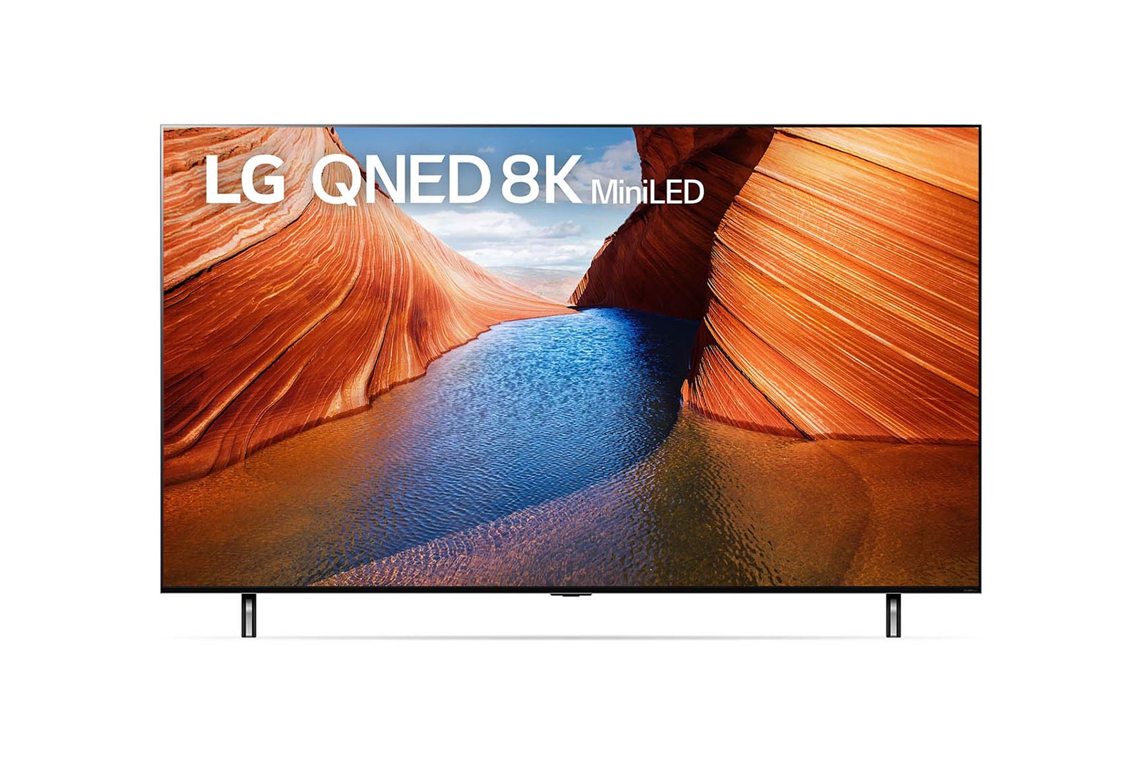 Vista frontal del televisor LG con una imagen de relleno y el logotipo del producto