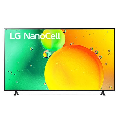 Vista frontal del televisor LG NanoCell con una imagen de relleno y el logotipo del producto