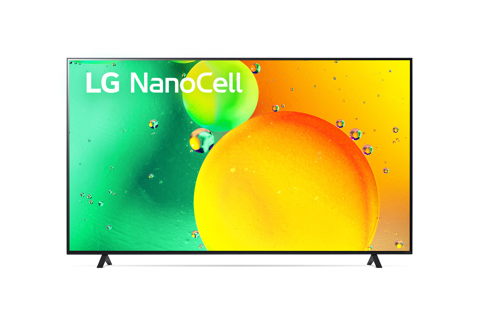 Vista frontal del televisor LG NanoCell con una imagen de relleno y el logotipo del producto