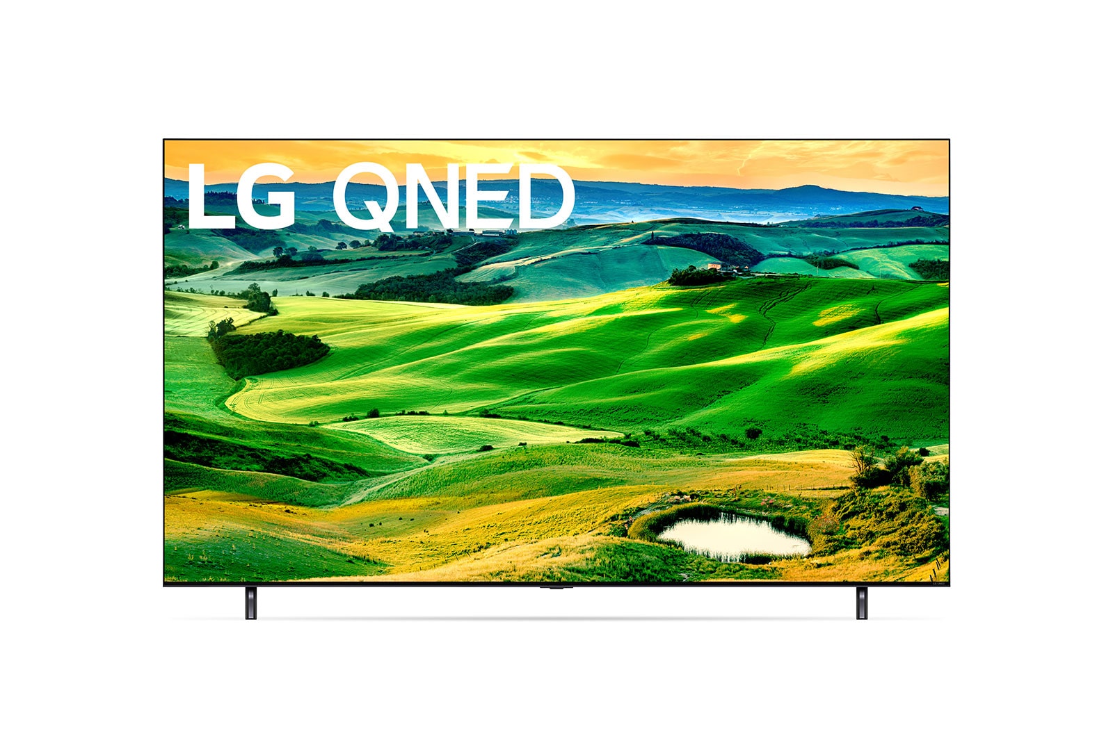 Vista frontal del televisor LG Full HD con una imagen de relleno y el logotipo del producto