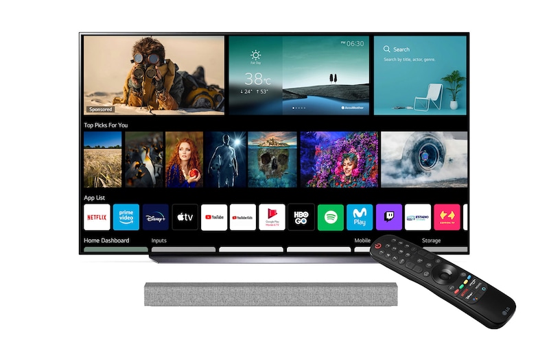 LG  LG OLED 48'' C1 4K Smart TV con ThinQ AI (Inteligencia Artficial), α9 Gen4 AI Processor + Barra de Sonido LG SP2W, OLED48C1PSA/SP2W