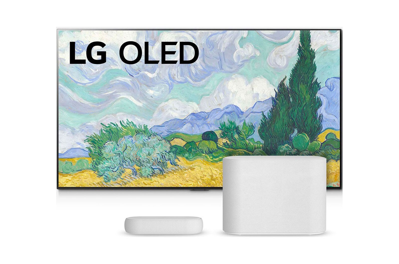 Vista frontal del televisor OLED evo 65'' G1 4K + Barra de Sonido LG QP5W