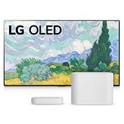 Vista frontal del televisor OLED evo 65'' G1 4K + Barra de Sonido LG QP5W