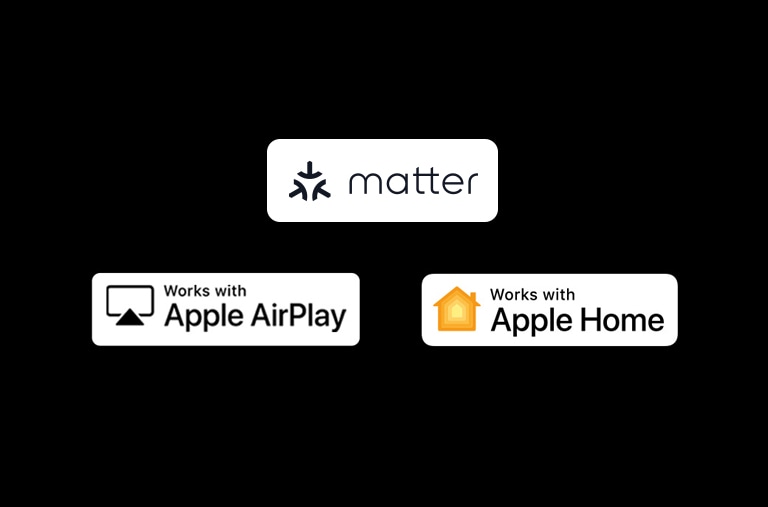 Logotipo de alexa integrada Logotipo de funciona con Apple AirPlay Logotipo de funciona con Apple Home