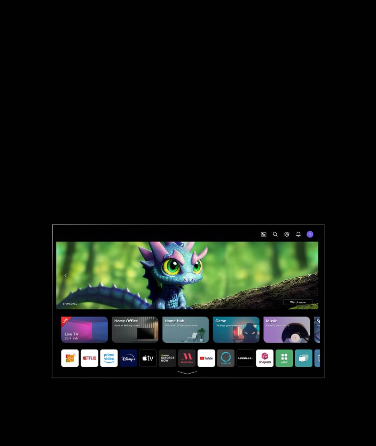 Un video que muestra la pantalla de inicio de WebOS. Un cursor hace clic en la inicial de la esquina superior derecha y cambia a otro perfil.