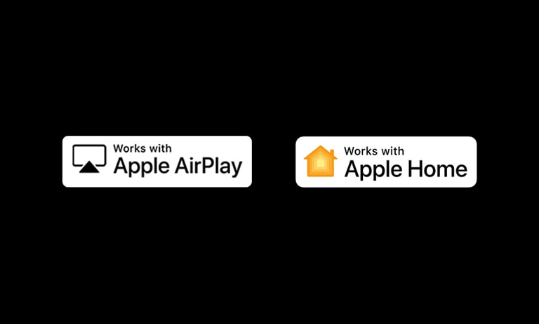 Logotipo de Apple AirPlay. Logotipo de funciona con Apple Hom
