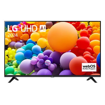 Front view of LG UHD TV, UT73 with text of LG UHD AI ThinQ, 2024