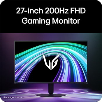 Front view of a gaming monitor displayed in a futuristic, neon-styled environment.