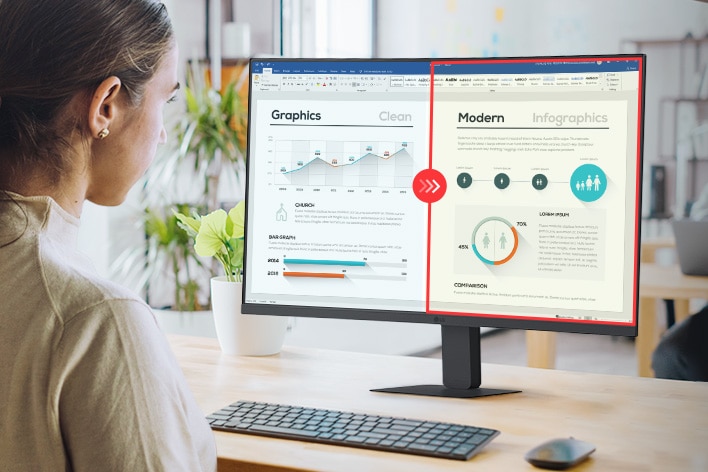 Imagen comparativa entre el lado derecho con el modo de lectura aplicado y el lado izquierdo sin el modo de lectura aplicado.