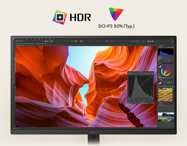 Entre las características más destacadas del monitor LG UHD 4K se incluyen la compatibilidad con HDR y una precisión cromática del 90 % del espacio de color DCI-P3, lo que permite disfrutar de colores vivos y una calidad visual mejorada.