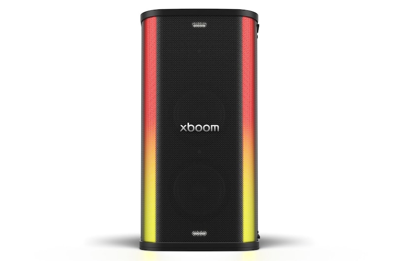 Vista frontal de LG xboom Stage501 by will.i.am | Parlante portátil para fiestas con sonido potente y AI Karaoke Master STAGE501