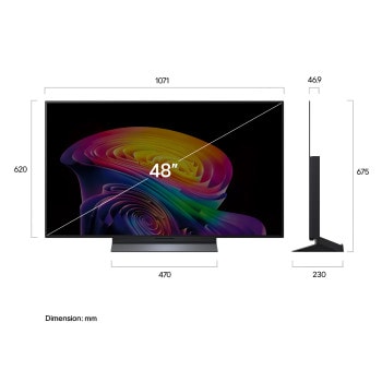 La vista frontal de la LG OLED evo AI C6, lanzada en 2026, muestra una imagen de formas multicolores en capas, negro perfecto y color perfecto, junto con la insignia de la OLED TV número uno del mundo durante 13 años.