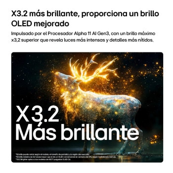 LG OLED evo AI C6 with Brightness Booster Pro shows a dark scene where glowing particles surrounding a deer silhouette, delivering up to 3.2x brighter peak brightness with higher luminance and clearer detail.