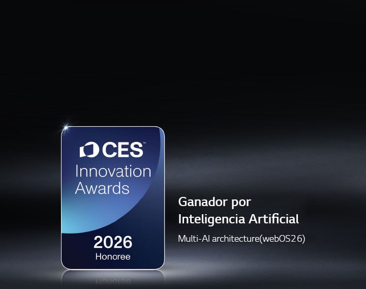 La insignia de Ganador de los CES Innovation Awards 2026 se muestra sobre un fondo oscuro. La Arquitectura Multi-AI es reconocida en la categoría de Inteligencia Artificial.