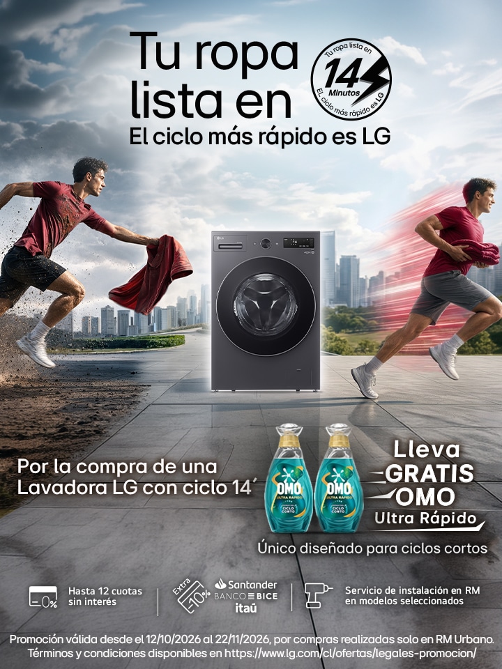 Por la compra de tu lavadora LG, lleva gratis un pack de 4 OMO Ultra rápido
