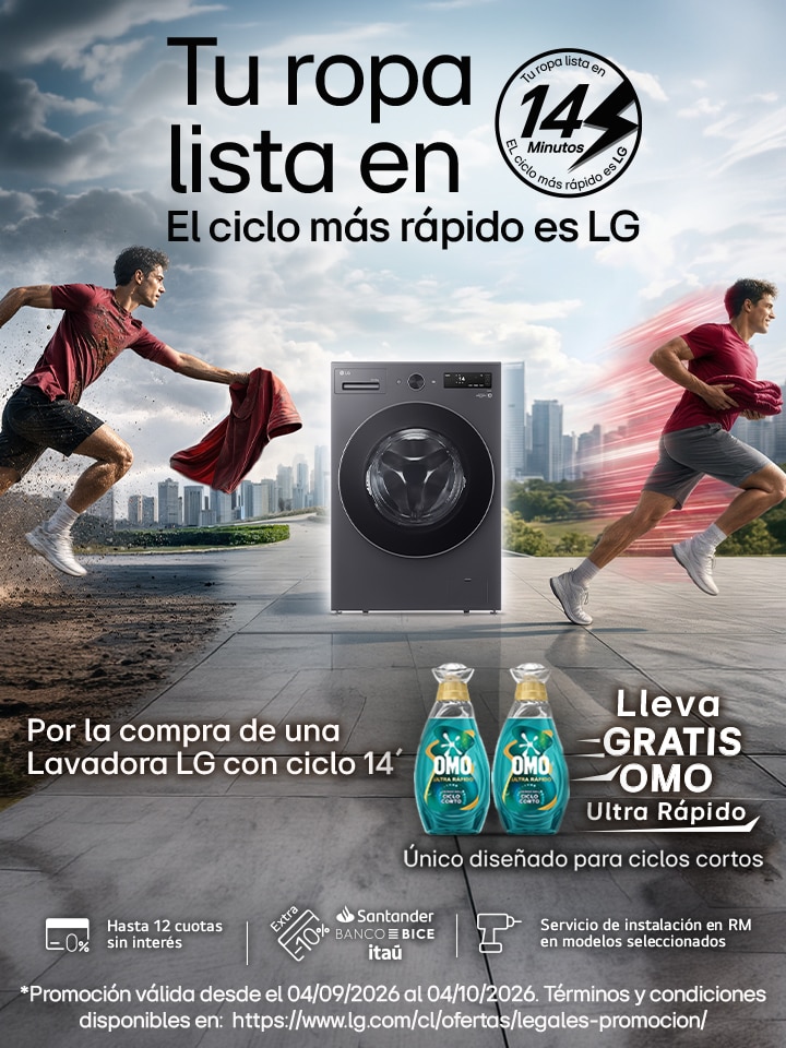 Por la compra de una lavadora LG con ciclo 14, llevate un pack de 4 OMO gratis