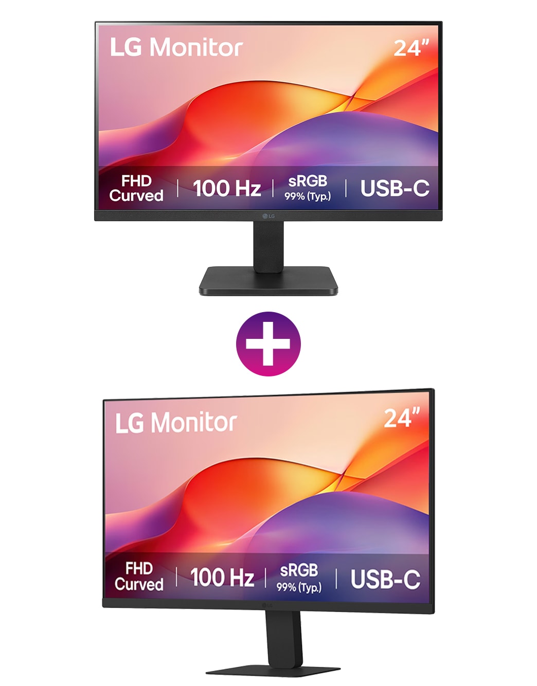 Pack 2 Monitores LG 24'' Curvos FHD de 100 Hz con USB-C - 24U421A-B ...