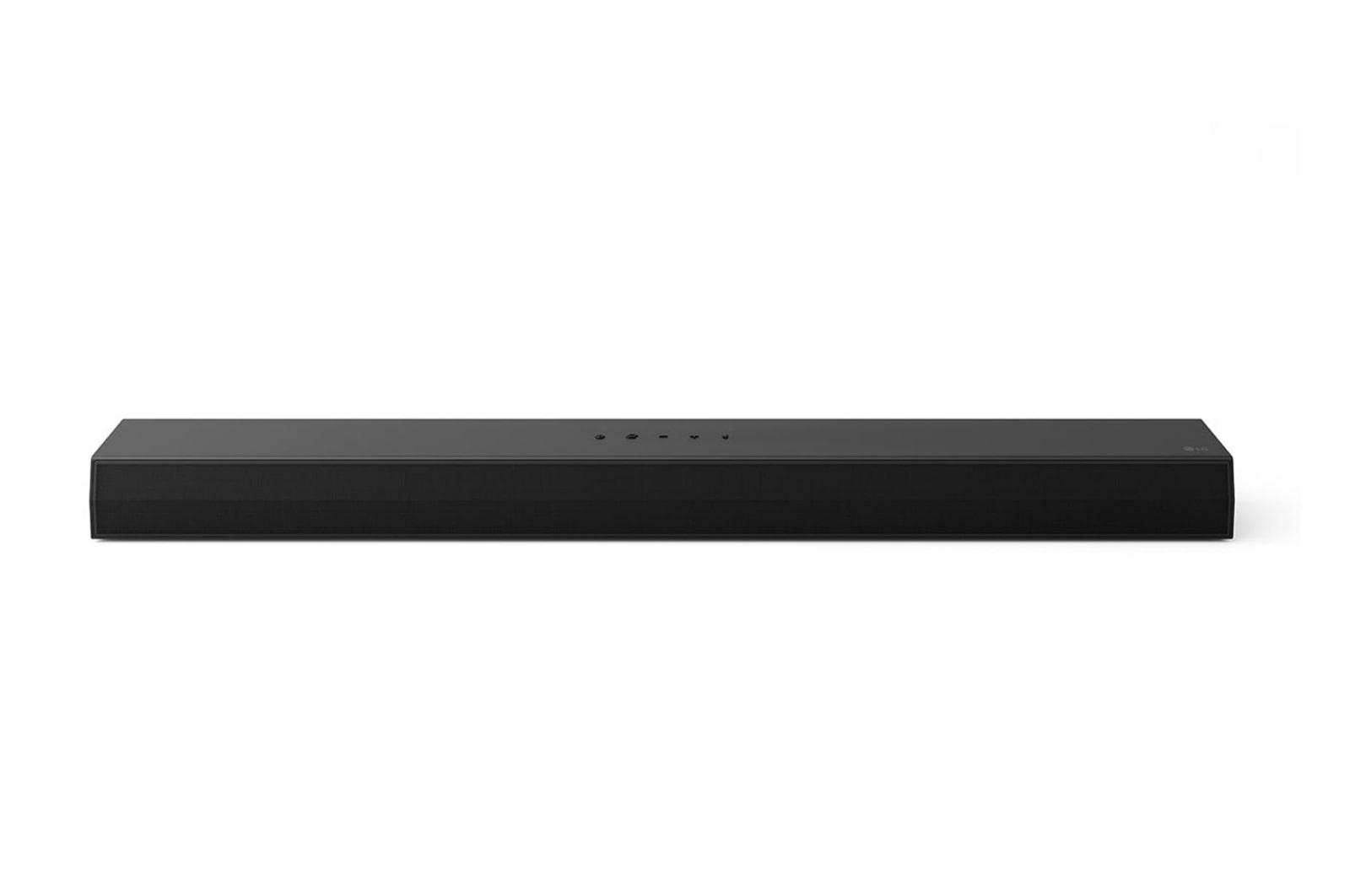 Vista angular de la LG Soundbar S60TR, un subwoofer y unos altavoces traseros