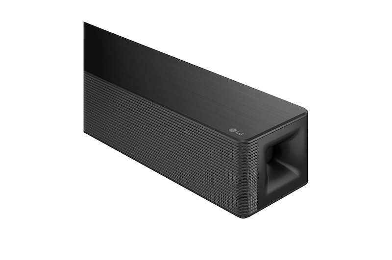 Primer plano del lado derecho de la barra de sonido.