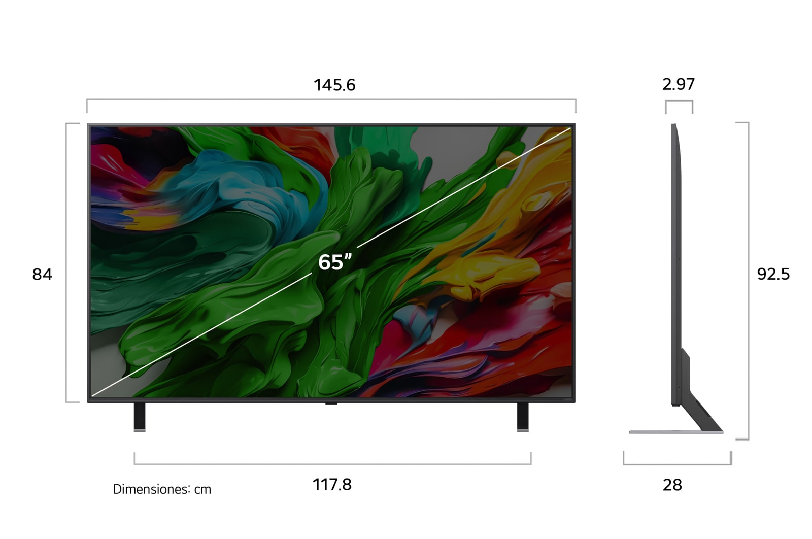 Una joven y un perro sentados frente a un LG QNED TV colocado en una pared en el que se ven tres elefantes caminando hacia fuera por encima de la LG Soundbar. El título habla de cómo las escenas son más emocionantes en una pantalla gigante.
