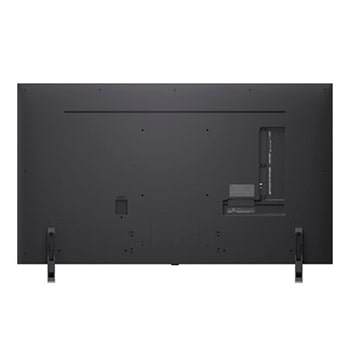 Una joven y un perro sentados frente a un LG QNED TV colocado en una pared en el que se ven tres elefantes caminando hacia fuera por encima de la LG Soundbar. El título habla de cómo las escenas son más emocionantes en una pantalla gigante.