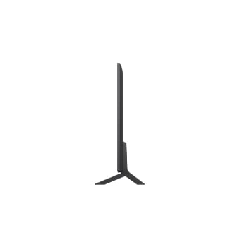Vista de frente y lateral de la LG QNED AI QNED80 4K Smart TV en el que se ven las dimensiones de longitud, ancho, altura y profundidad.