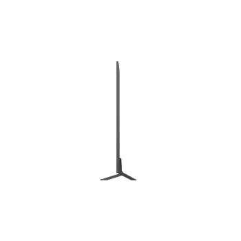Vista de frente y lateral de la LG QNED AI QNED80 4K Smart TV en el que se ven las dimensiones de longitud, ancho, altura y profundidad.
