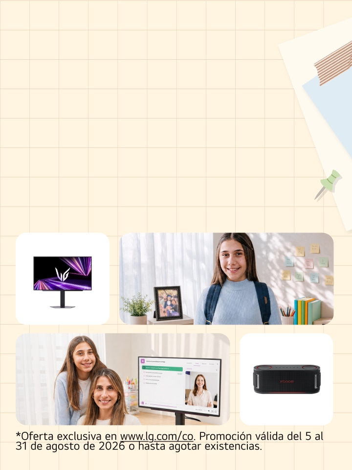 Una imagen clave de estilo de vida que muestra las rutinas cotidianas en el hogar con electrodomésticos LG.	*Oferta exclusiva en www.lg.com/co. Promoción válida del 5 al 31 de agosto de 2026 o hasta agotar existencias.