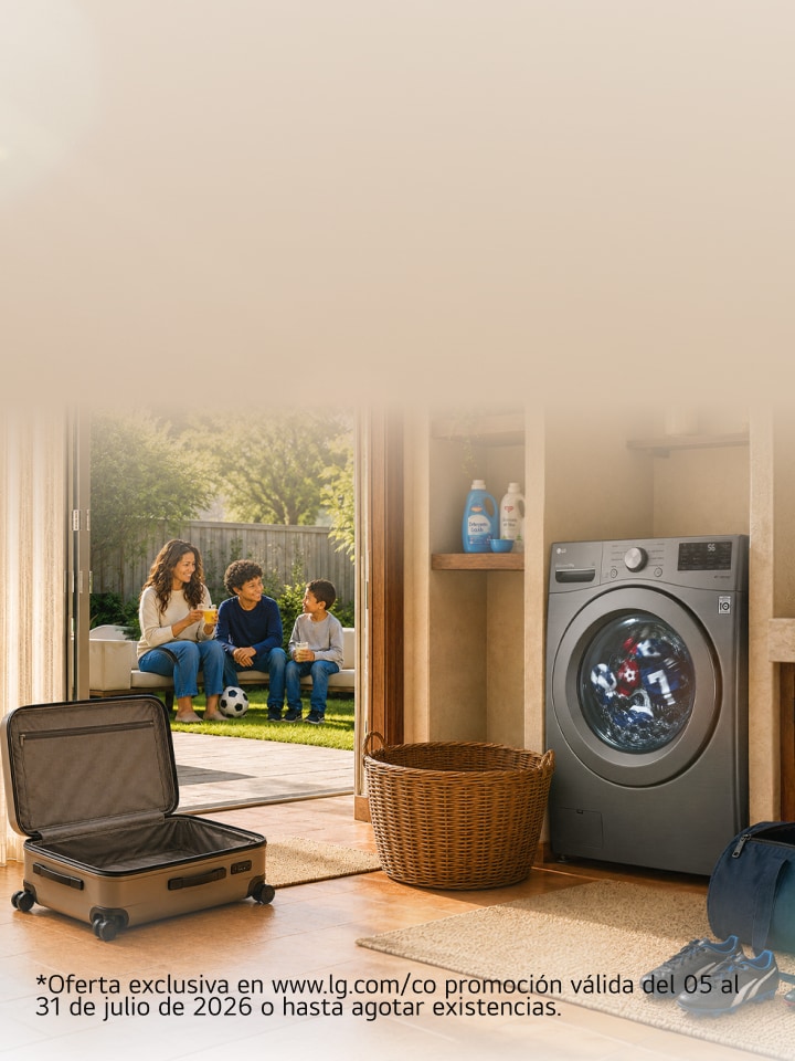 Una imagen clave de estilo de vida que muestra las rutinas cotidianas en el hogar con electrodomésticos LG.