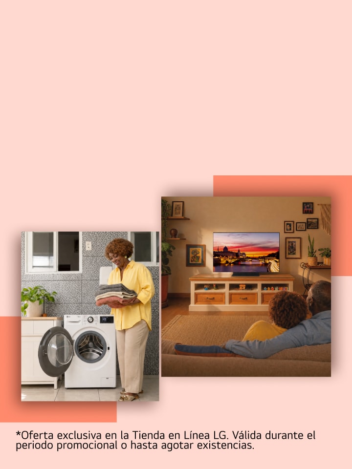 Una imagen clave de estilo de vida que muestra las rutinas cotidianas en el hogar con electrodomésticos LG.	*Oferta exclusiva en LG.com/co. Válida durante el periodo promocional o hasta agotar existencias.