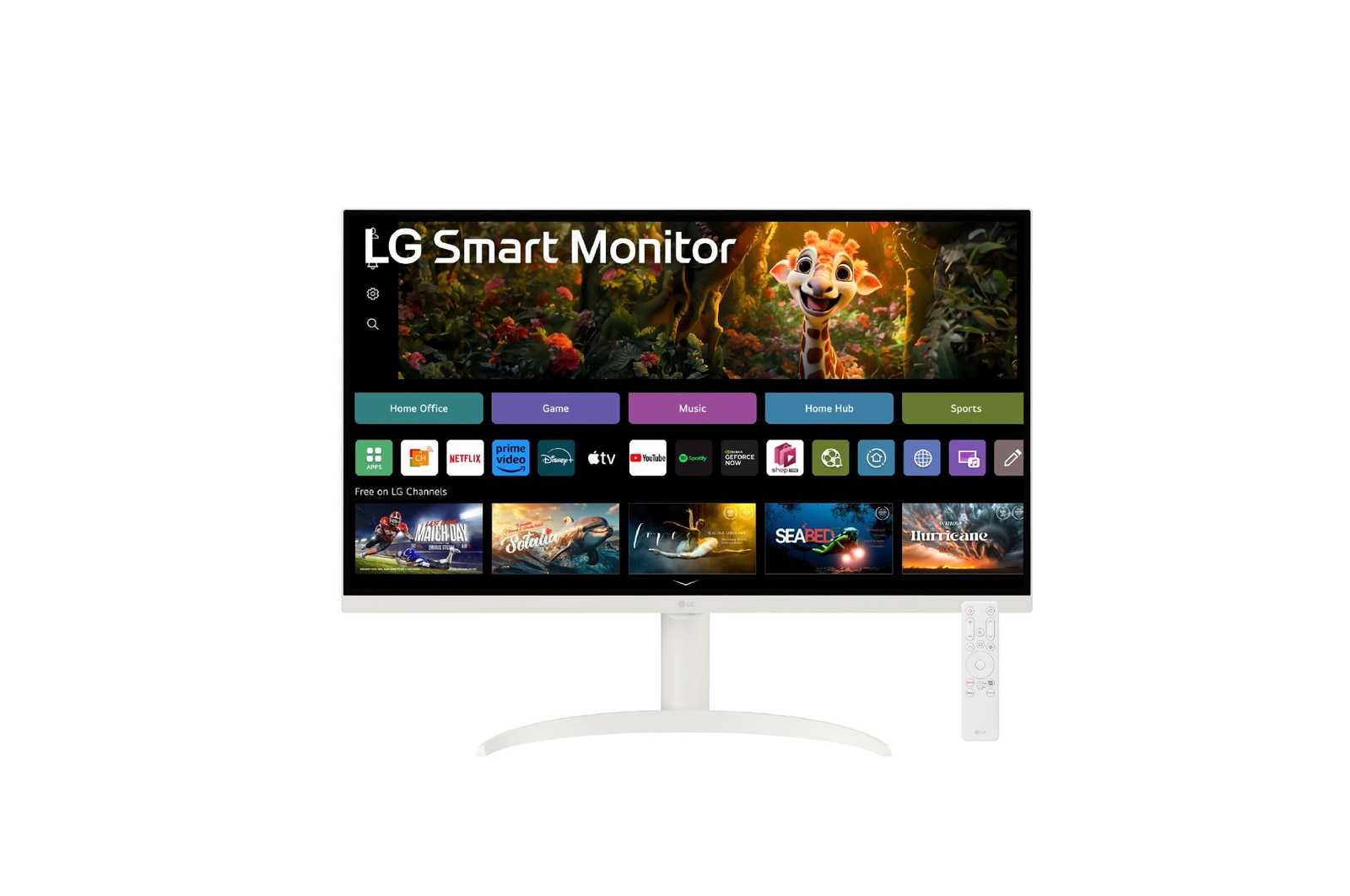 Vista Frontal Monitor 32sr75u incluye control remoto
