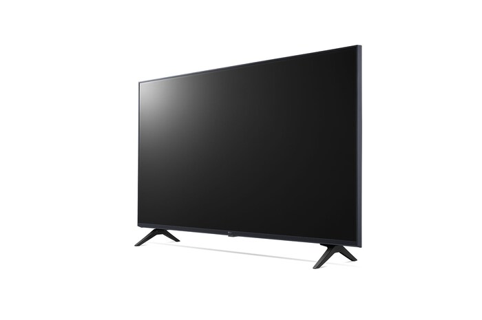 Slightly-angled left-facing side view of LG UHD TV, UT73