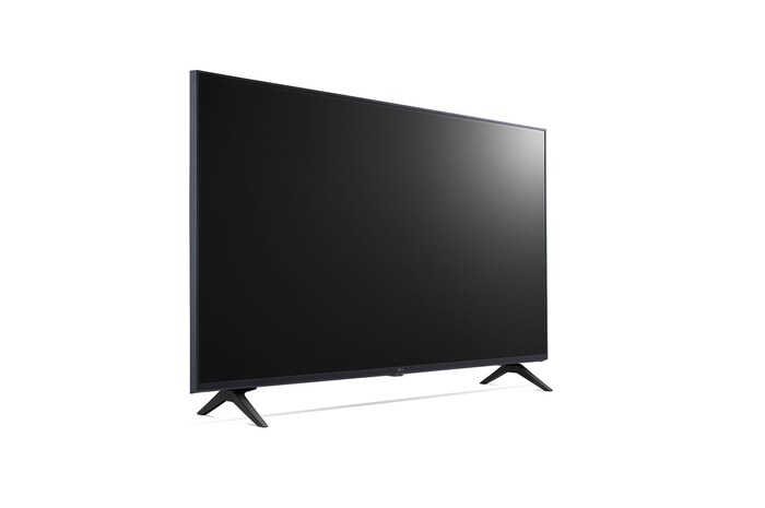 Slightly-angled right-facing side view of LG UHD TV, UT73