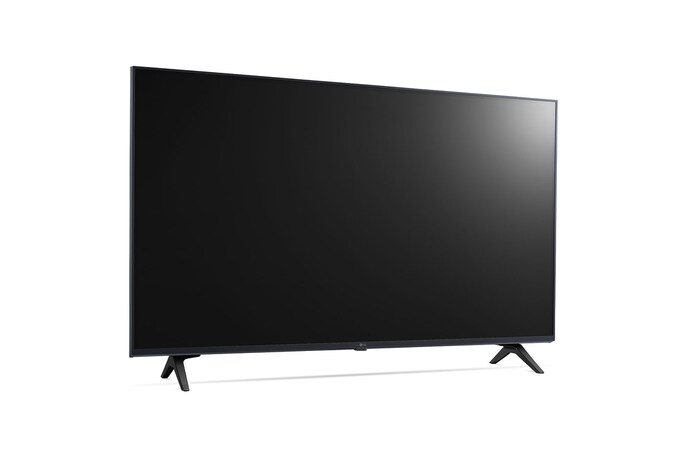 Slightly-angled right-facing side view of LG UHD TV, UT73