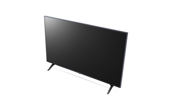Slightly-angled left-facing side view of LG UHD TV, UT73