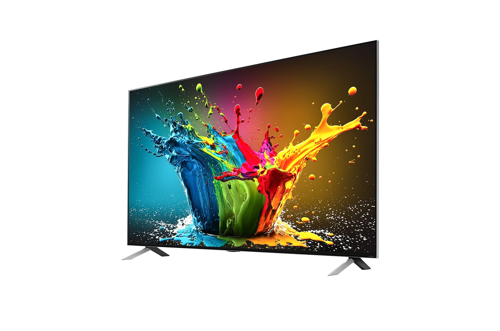 Vista lateral ligeramente inclinada hacia la izquierda del televisor LG QNED, QNED99