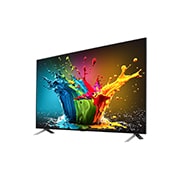 Vista lateral ligeramente inclinada hacia la izquierda del televisor LG QNED, QNED99
