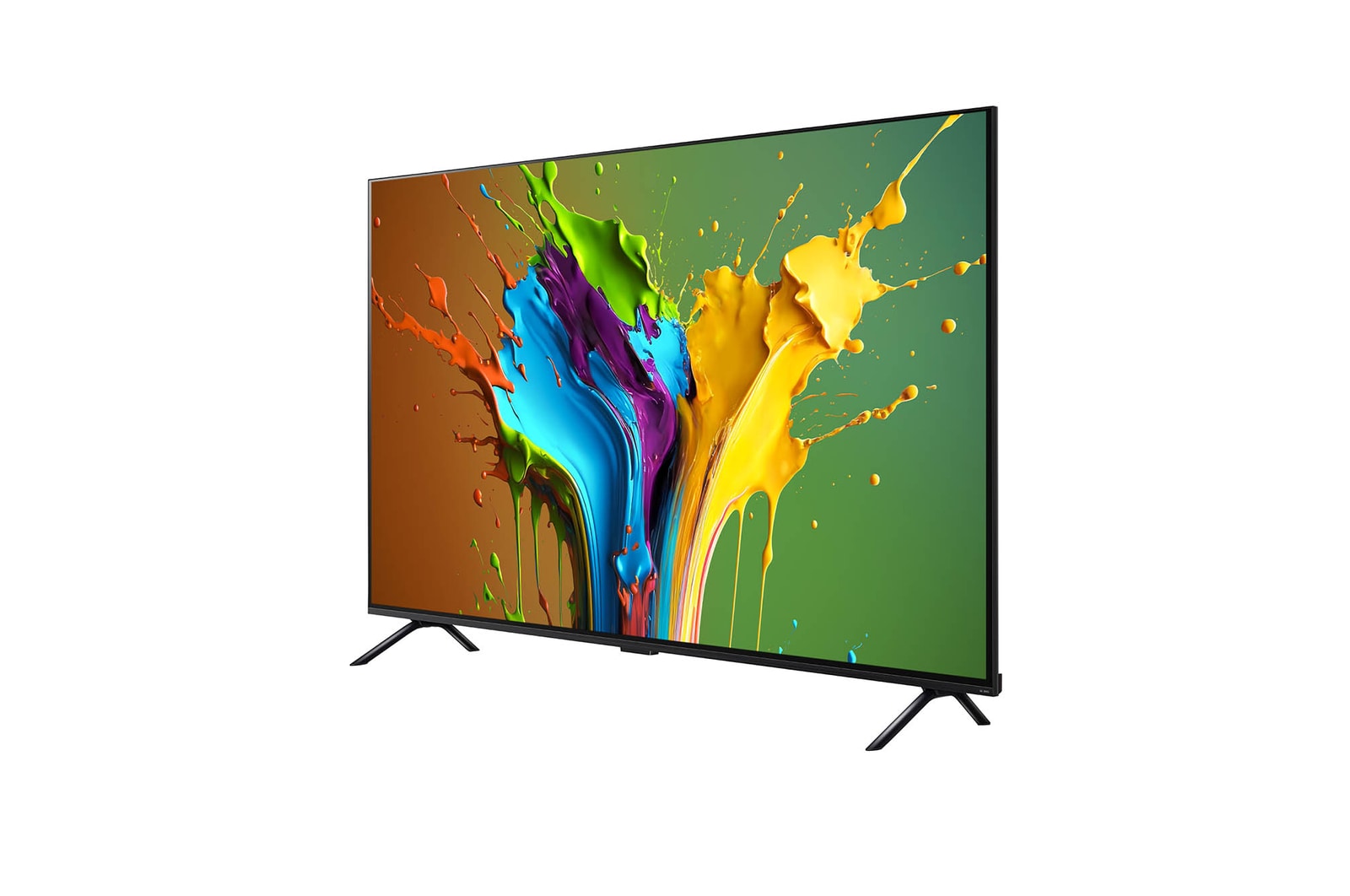 Vista lateral ligeramente inclinada hacia la izquierda del televisor LG QNED, QNED89