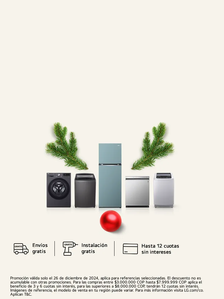Girnalda con productos LG, nevera, nevecón LG