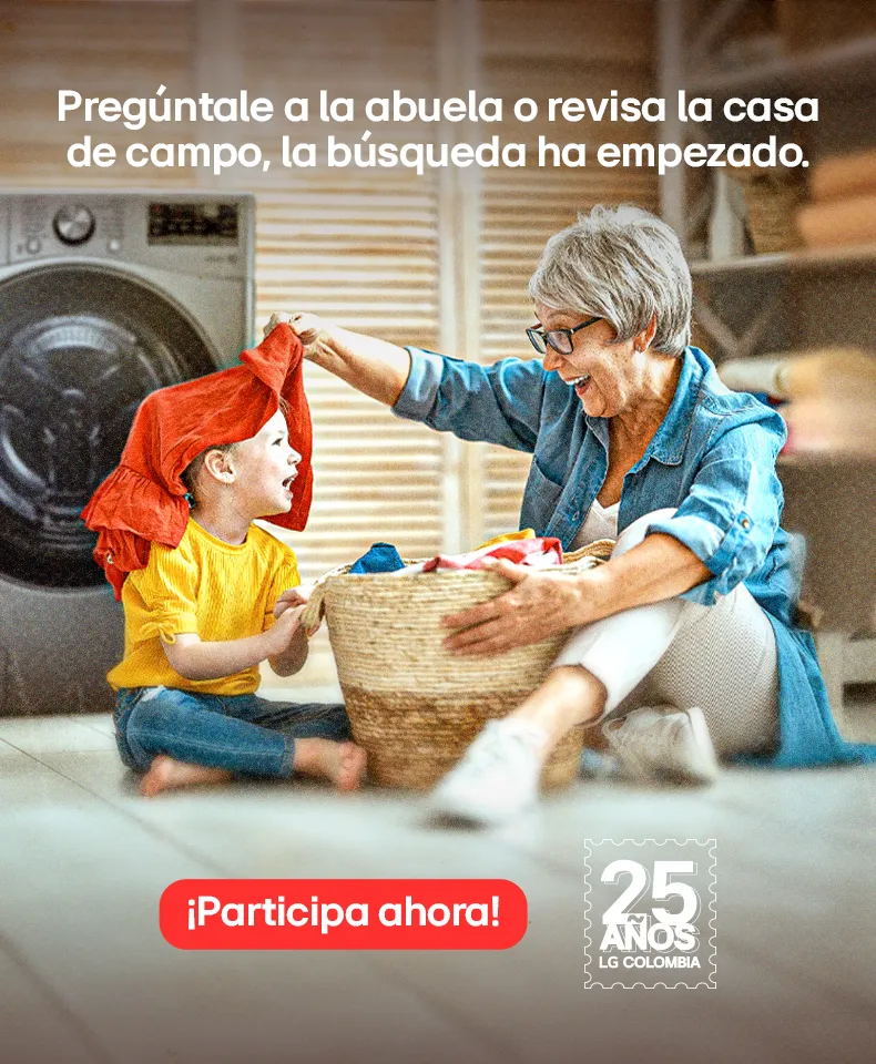 Abuelita con su nieto con una lavadora LG carga frontal