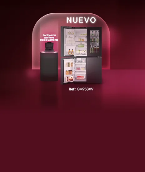 anner promocional aniversario lg, muestra un ponque un regalo, una lavadora carga superior lg  con un corazón