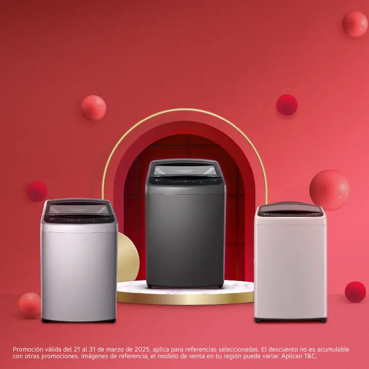 Lavadoras carga superior LG, con bombas en fondo rosado