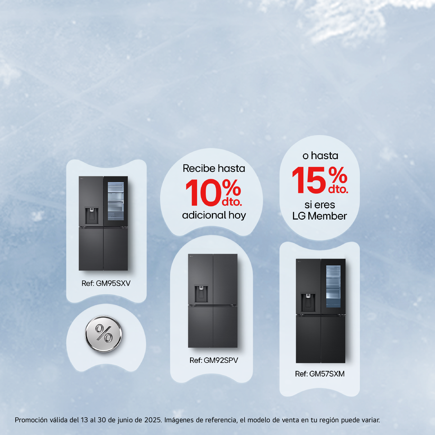 Neveras LG Instaview con 10% y 15%  de dto. adicional en fondo azul