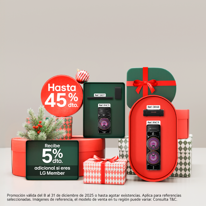 Banner promo Audio y más 45% de descuento en Navidad LG