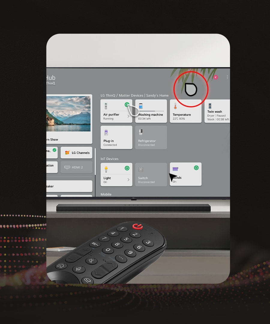Funcion Mause con movimiento del control remoto para elegir mas facil las aplicaciones y funciones del TV LG