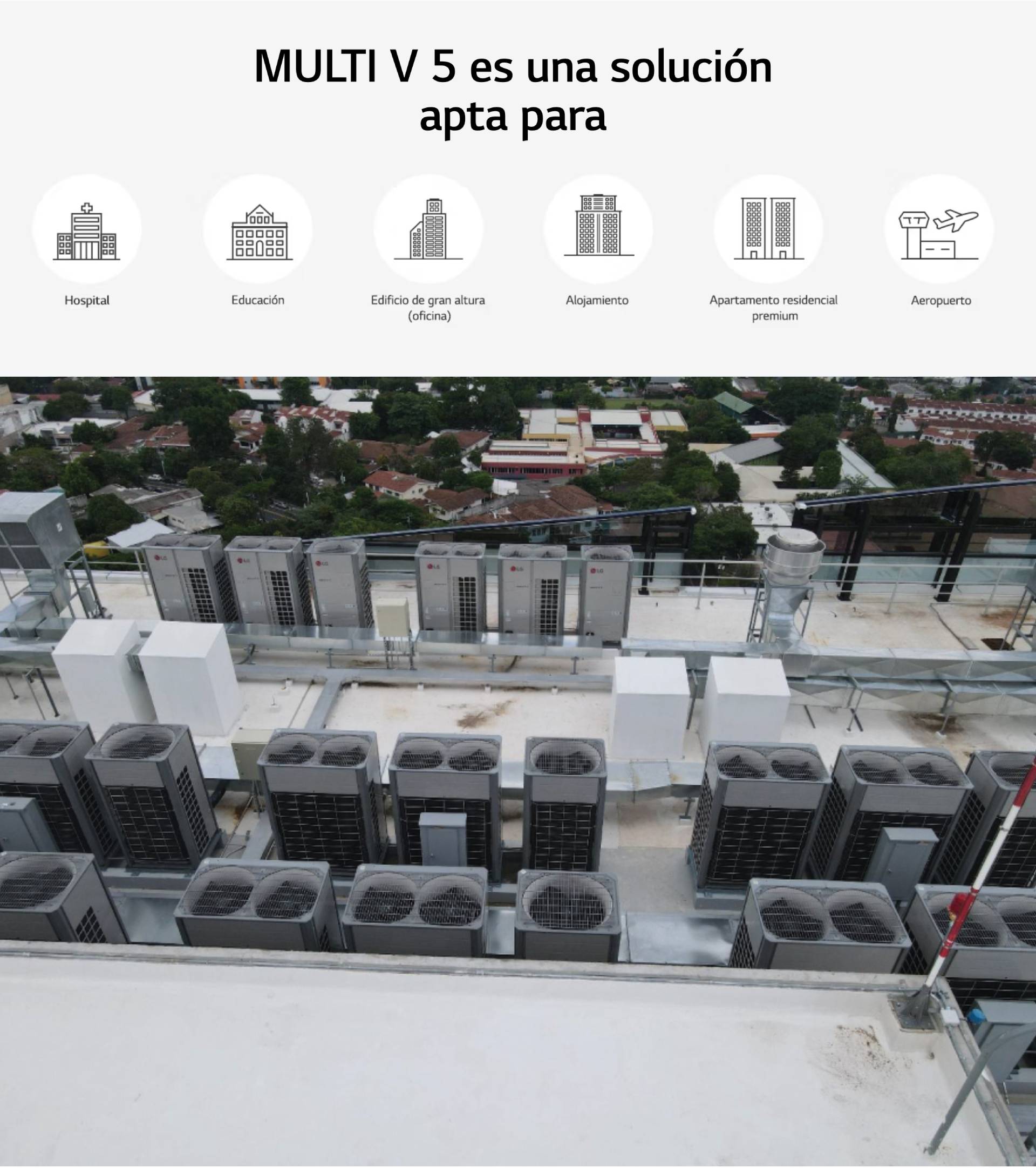 MULTI V 5 es una solución apta para: Hospital, educación, Alojamiento, Apartamento residencial, aeropuerto, aires acondicionados en edificio