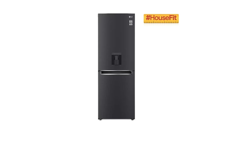 Vista frontal de Nevera LG Congelador Inferior 305L Negro Mate Disp. agua   GB33WPT