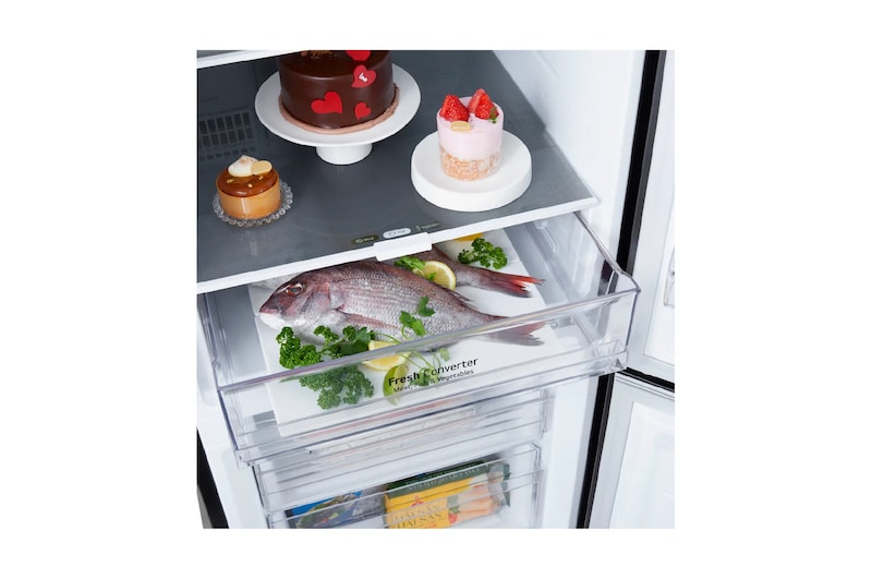 Nevera mostrando el cajón Fresh Converter para refrigerar pescado